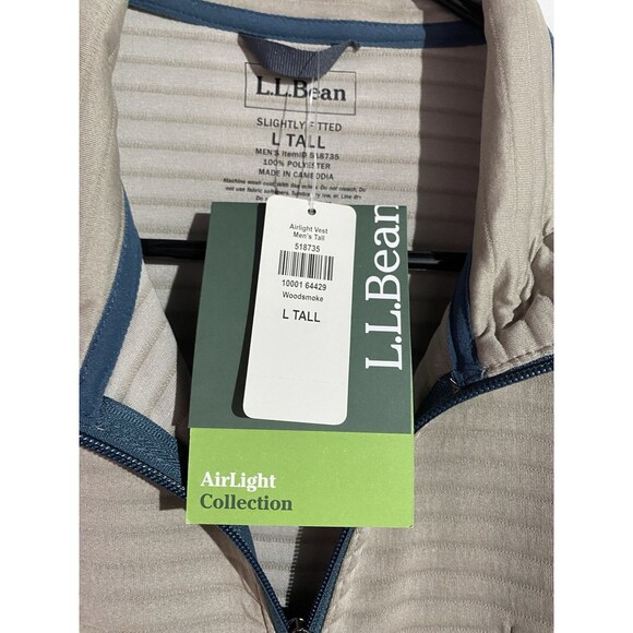 NWT LL Bean Vest Mens L Tall Tan Blue Airlight Slightly Fitted Outdoor Hiking - Picture 4 of 10